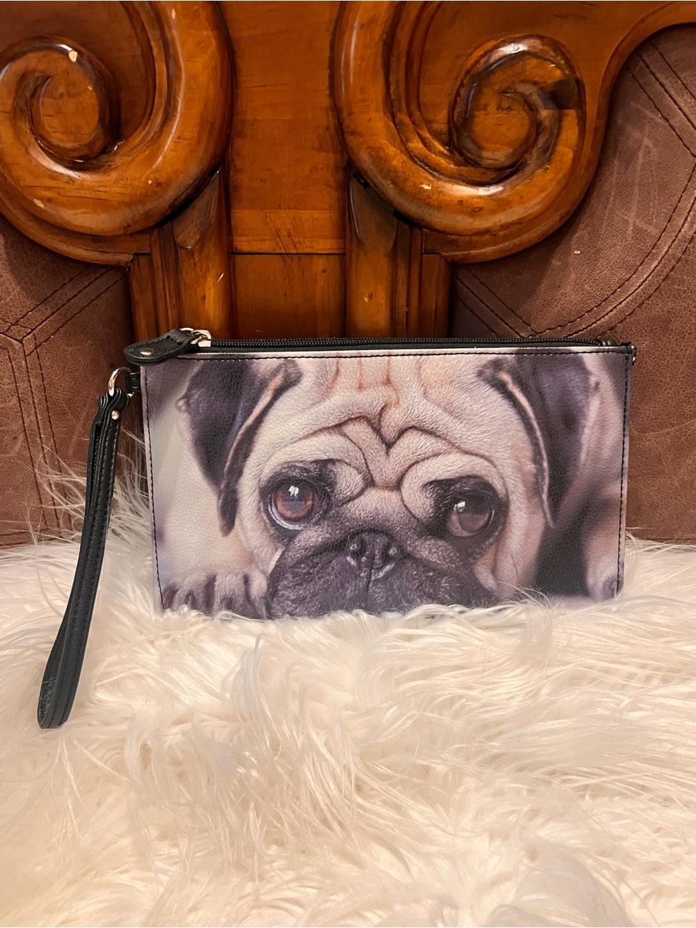 Cute  dig Face Wristlet Clutch - Black Trim